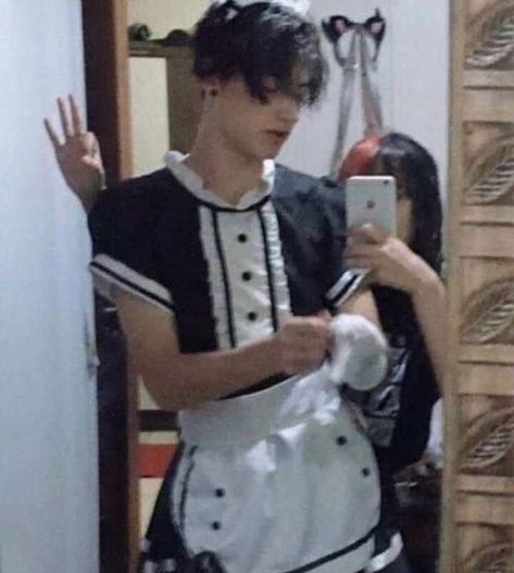 Boys In Skirts, Grunge Boy, Cat Boys, Maid Outfit, Aesthetic Boy, Maid Dress, Ulzzang Fashion, Couple Outfits, Matching Couples