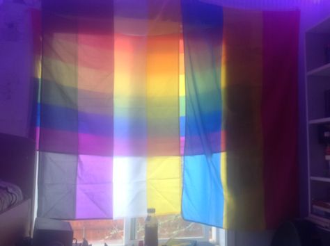 Added two more pride flags that represent me to my room. Kinda hard to see them but they overlap my original pride flag now. Trans Flag, Gay Humor, Indie Room, The Ceiling, Dark Room, Pride Flag, My Room, Pride Flags, Room Inspo