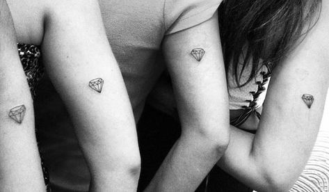 Friendship Tattoos For 4 Best Friends, Carol Tattoo, Unique Best Friend Tattoos, Friendship Tattoos For 3, Trio Tattoos, Small Friendship Tattoos, Best Friend Tattoo Ideas, Friend Tattoo Ideas, Matching Friendship Tattoos