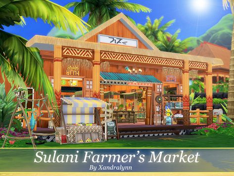 Sulani Farmer's Market is a one-story retail venue that sells a variety of food, fish, gardening, and herbalism items for your sims to enjoy. Included is a shopping area, one bathroom, and a small... Sims 4 Sulani, Small Storage Room, Sims Videos, San Myshuno, Food Fish, Sims 4 House Plans, Sims 4 House Building, The Sims 4 Packs, Sims 4 House Design