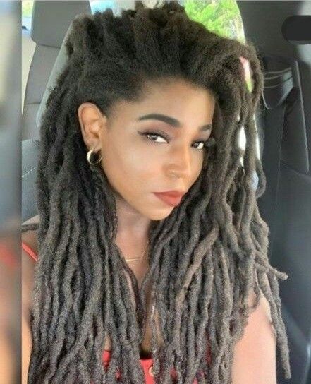 Untwisted Locs, Free Form Locs Women, Semi Freeform Locs Women, Freeform Locs Women, Semi Freeform Locs, Loc Bangs, Thick Dreads, Free Form Locs, Freeform Dreads