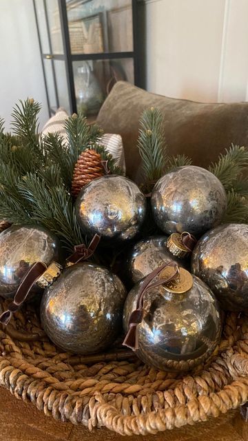 Home Inspiration and DIY by Theresa on Instagram: "✨DIY Mercury Glass Ornaments✨🎄🎄🎄

This reel was a hit last year so I thought I would reshare.
Get a jump start on your Christmas decor with this easy DIY. A fun craft for you and the kiddos too. Save for later!

Instructions:

See highlight bubble for supply links

2 sprays of paint color followed by 1/2 vinegar
1/2 water solution. Dry completely with the dryer in between each color. I used Looking glass first, followed by metallic gold, then dark copper in each ornament

*use vinegar/water solution following each paint color exactly like my video shows.

#christmasdiy #christmascrafts #winterwonderland #treedecorating
#mercuryglassornaments #christmas2024
#homeaccount #homedecor" Diy Silver Ornaments, Diy Metallic Ornaments, Mercury Glass Diy, Holiday Deco, Mercury Glass Ornaments, Christmas Beauty, Painted Christmas Ornaments, Homemade Holiday, Dark Copper