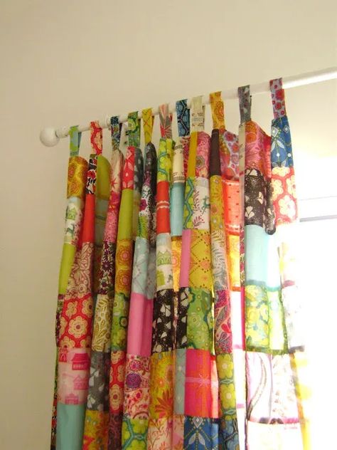 Quilt Top Curtains – Sewing With Scraps Patchwork Curtains, No Sew Curtains, Drop Cloth Curtains, Deco Originale, My Sewing Room, Drop Cloth, Sewing Rooms, Diy Curtains, Curtain Designs