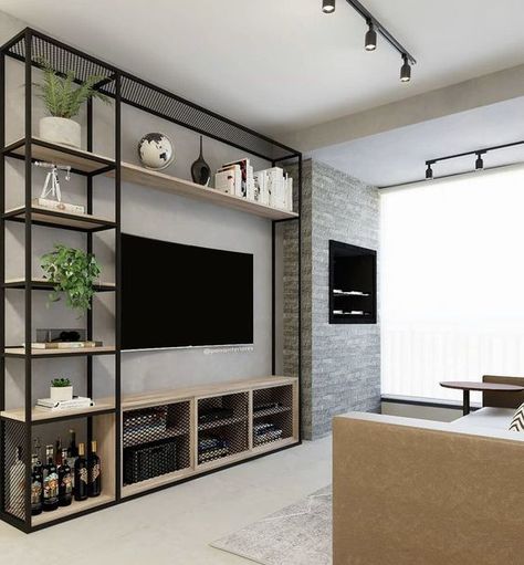 Shelves Wall Decor, Retreat Home, Floating Shelves Wall, Tv Unit Furniture, Rack Tv, Eclectic Home Decor, Shelves Wall, Modern Ideas, Tv Wall Unit