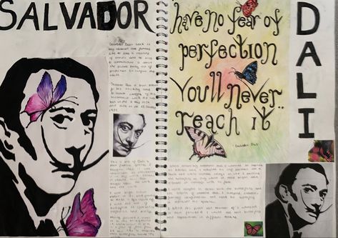 Salvador Dali Salvador Dali Information page at GCSE level Salvador Dali Gcse Sketchbook, Salvador Dali Research Page, Salvador Dali Artist Research Page, Surrealism Title Page, A Level Sketchbook, Artist Research Page, Mind Map Art, Gcse Sketchbook, Art Rubric