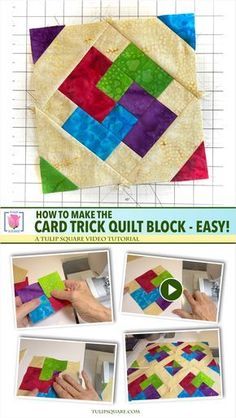 Card Trick Quilt Block Free Pattern, Card Trick Quilt Block, Card Trick Quilts, Squaring Up Quilt Blocks, Card Trick Quilt Pattern Free Printable, Folded Corners Quilt Block Free Pattern, Card Trick Quilt Pattern, Card Trick Quilt, Strip Quilting