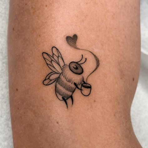 Bee from my flash design for Olaf 🐝☕️thank you for your trust again 🖤🖤 made at @truelovetattoocollective ! My bookings are open for April and May 🖤 #tattoo #bee #beetattoo #bumblebee #coffeetattoo #amsterdam #amsterdamtattoo #cutetattoo Pretty Bee Tattoo, Boo Bees Tattoo, Bees Tattoo, May Tattoo, Bee Tattoo Design, Bumblebee Tattoo, Tattoo Bee, Bumble Bee Tattoo, Amsterdam Tattoo