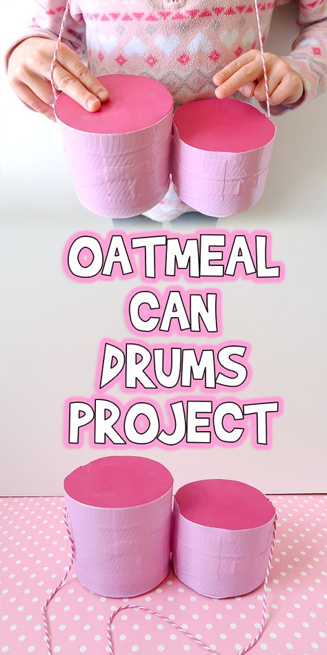 Oatmeal Can Drums Project | Woo! Jr. Kids Activities Drum Diy Ideas, Preschool Drum Craft, Diy Drums For Kids, Diy Drum Carder, Homemade Drums For Kids, Banjo Craft, Oatmeal Container Crafts, Upcycled Drum Kit, Craft Pumpkin Carving