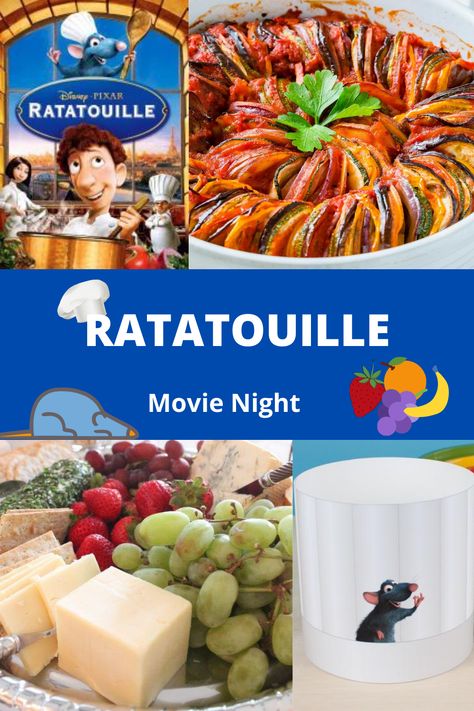 Ratatouille Disney Food Ideas, Disney Movie Menu Ideas Ratatouille, Food From Ratatouille Movie, Ratatouille Themed Food, Disney Movies Recipes, Ratatouille Inspired Food, Ratatouille Disney Movie Night, Ratatouille Date Night, Fork N Film Ideas