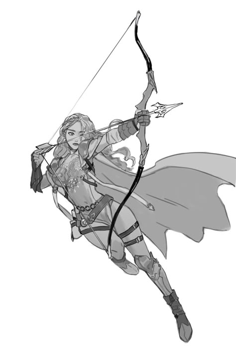 Archer Pose, Bow And Arrow, Character Sketches, 영감을 주는 캐릭터, Art Poses, Anime Poses Reference, Drawing Poses, Drawing Reference Poses, Anime Poses