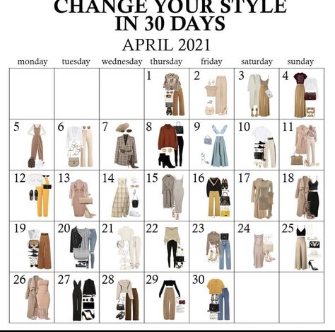 Monthly Outfit Planner, April Outfits, Outfit Calendar, Autumn Color Palette Fashion, Clothes Capsule Wardrobe, Outfit Planner, Casual Work Outfits Women, Classic Capsule Wardrobe, Kate Middleton Outfits