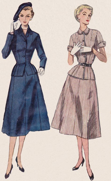 1950's Women's Suit from Simplicity Pattern #4089. Classic Suit. Note the pairing of suits with gloves heels n hats. Classy 1950s Suit, 1950 Women, 1950s Woman, 1950s Fashion Women, 1950s Women, Fifties Style, Fashion 1950, 50s Women, Patron Vintage