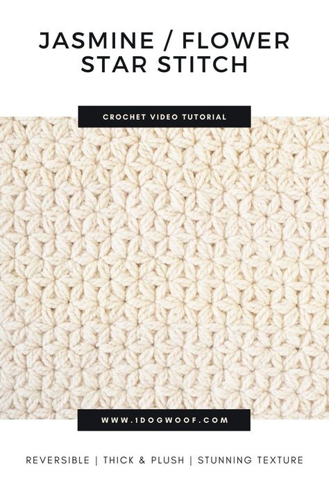 Learn how to crochet the Jasmine Star (or flower) Stitch, a reversible stitch that creates a star-like motif and beautiful texture in whatever you are crocheting. Follow along with the step-by-step video tutorial and don't miss the free crochet pattern for a DIY jewelry tray! #onedogwoof #freecrochetpattern #starstitch Jasmine Stitch Blanket, Diy Jewelry Tray, Adorable Crafts, Flower Stitch, Jasmine Star, Star Jasmine, Crochet Mandala Pattern, Astuces Diy, Puff Stitch