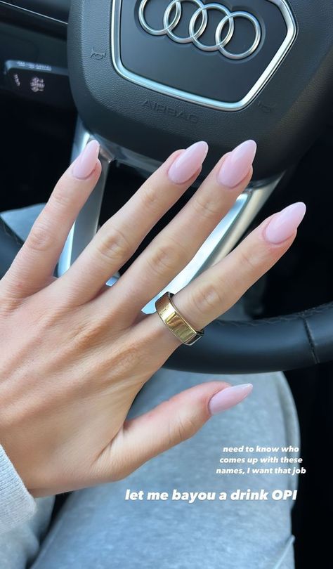 Ballerina Gown Nail Color, Apres Nail Colors, Dnd Pink Glaze, Inlp Polish Colors, Solid Wedding Nails, Neutral Chrome Dip Powder Nails, Nail Color For Light Skin, Deep French Almond Nails, Nails For Labor And Delivery