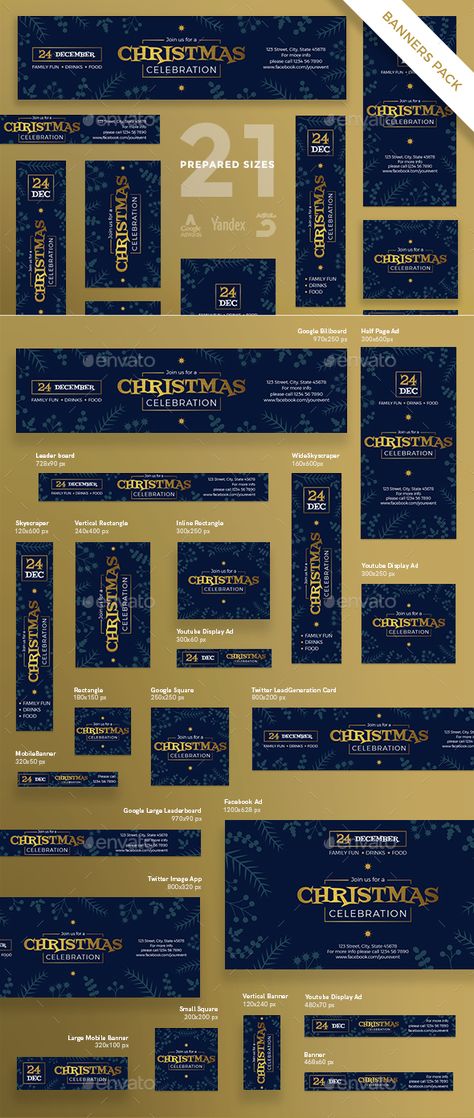 Christmas Celebration Banner Pack Wide Banner Design, Long Banner Design, New Year Banner Design Ideas, Championship Banner, Xmas Banner Design, Website Ads, Google Banner, Multipurpose Banner, Free Website Templates