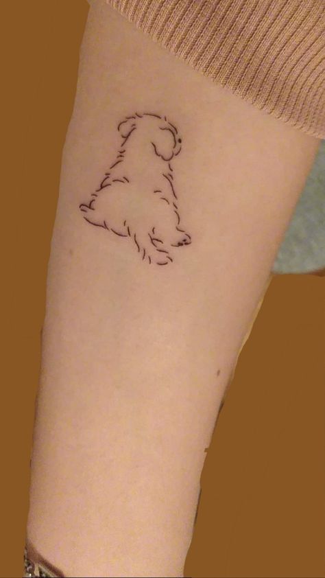 Yorkie Poo Tattoo, Bichon Tattoo Ideas, Cavachon Tattoo, Cavapoo Tattoo, Shih Tzu Tattoo Minimalist, Maltipoo Tattoo, Bichon Tattoo, Doodle Dog Tattoo, Tattoo Dog Ideas