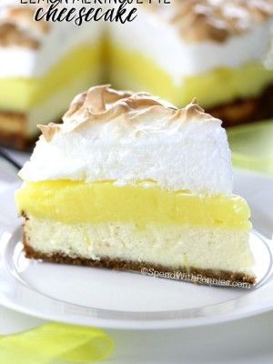 Lemon Meringue Pie Cheesecake Meringue Topping, Lemon Meringue Cheesecake, Rich Cheesecake, Meringue Pie Recipes, Pie Cheesecake, Cheesecake Pie, Spend With Pennies, Lemon Filling, Lemon Meringue Pie