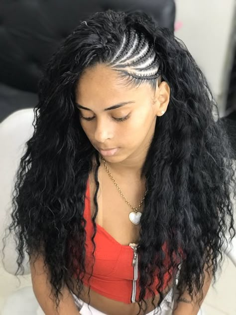 Braided Crochet Hairstyles, Side Braid With Curls, Half Braided Hairstyles, Razored Haircuts, Scalp Braids, How To Braid, Side Braid Hairstyles, Braids Hairstyles Pictures, Cool Braid Hairstyles