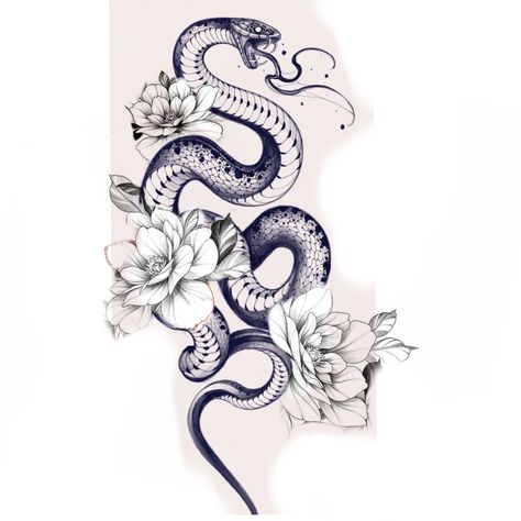 Snake Flower Tattoo, Snakes And Roses, Small Dope Tattoos, Side Hip Tattoos, Printable Tattoos, Cobra Tattoo, Snake Tattoo Design, Half Sleeve Tattoos For Guys, Floral Tattoo Design