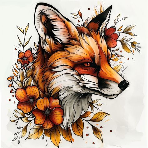 Sketches Nature, Nature Creatures, Tattoos Nature, Cute Tattoo Ideas, Nature Drawings, Fox Skull, Animal Studies, Animal Inspiration, Cute Tattoo