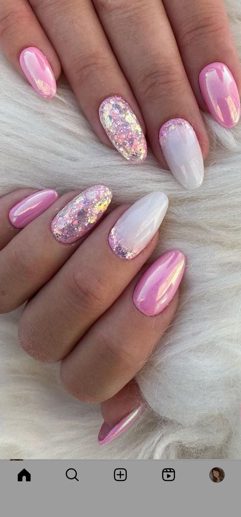 Pink Shellac Nails Designs, Nails 2024 Almond, Sparkle Summer Nails, Bio Gel Nail Designs, Pink Summer Nails 2024, Nails Ete, Hen Do Nails, Thanksgiving Nails Design, Pink And Purple Nails