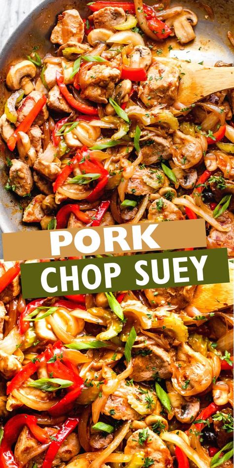 Pork Chop Suey Recipe, Pork Chop Suey, Chinese Pork Recipes, Chop Suey Recipe, Asian Pork Recipes, Healthy Pork Chops, Pork Stir Fry Recipes, Healthy Pork, Pork Chop Recipes Baked