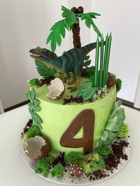 Dinosaur Cake For Boys 5th Birthday, 3d Dinosaur Cake Tutorial, Dinasour Cakes Ideas, Trex Birthday Cake, Dinosaur Cake Diy, Small Dinosaur Cake, Buttercream Dinosaur Cake, Dinosaur Birthday Cake For Boys, 4th Birthday Cake Boy