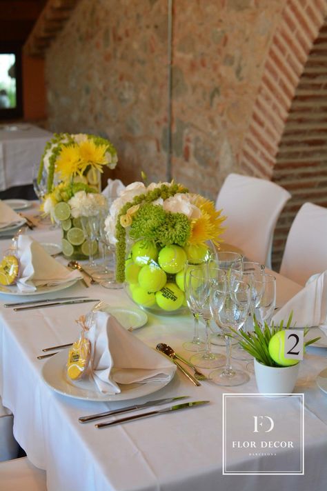 Tennis Banquet Table Decorations, Tennis Themed Centerpieces, Tennis Birthday Party Decorations, Tennis Banquet Decorations, Tennis Table Decorations, Tennis Decorations Party, Tennis And Tequila, Pickleball Centerpiece, Wimbledon Themed Party