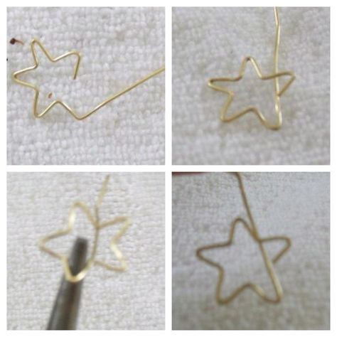 Transformation of a paper clip earring part 3. ~ Forming the star shape from the zig - zag How To Make Star Earrings Out Of Paper Clips, How To Make Jewelry Out Of Paper Clips, Paper Clip Earrings Diy, Wire Stars Diy, Diy Star Earrings, Ideas Con Clips, Paper Clip Ring Diy, Paper Clip Star, Diy Clip On Earrings