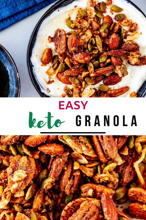 Are you looking for a delicious start to your day? This Keto Granola recipe is the perfect way to powder your morning. With energizing nuts and seeds and a kick of sweetness, this recipe makes the earliest of wake-up calls a bit more palatable. Keto Nut And Seed Granola, Keto Granola Recipe Low Carb, Low Carb Granola Recipe, Gf Bars, Keto Granola Recipe, Nut Granola Recipe, Keto Connect, Living Foods, Snackle Box