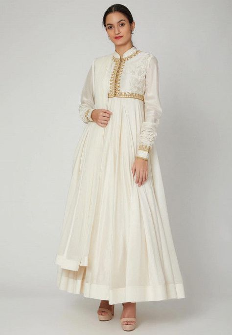 Ivory Anarkali, Shower Dress For Bride, Different Sleeves Style, Designer Anarkali Dresses, Coast Dress, Embroidered Anarkali, Blouse Back, Rohit Bal, Pattern Dress Women