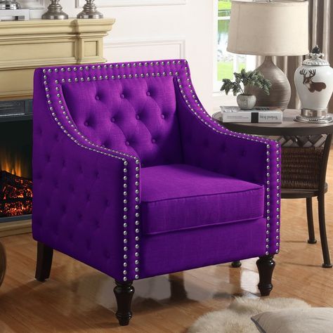 Purple Accent Chair, Royal Colours, Lilac Room, Purple Chair, Chic Home Design, Conversation Area, Velvet Accent Chair, Wood Arm Chair, Purple Accents