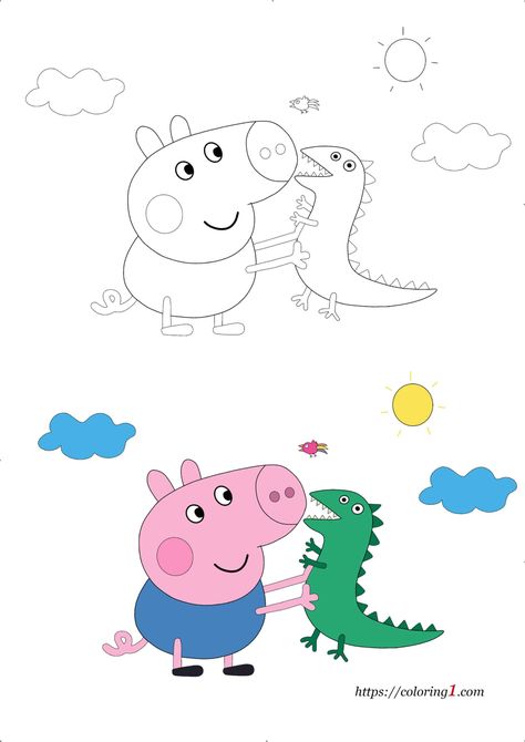 Peppa Pig George with Dinosaur Coloring Pages - 2 Free Coloring Sheets (2021) Peppa Pig Easter, Peppa Pig Drawing, Peppa Pig Imagenes, Peppa Pig Happy Birthday, Peppa Pig Christmas, Peppa Pig Colouring, Peppa Pig George, Peppa Pig Coloring Pages, Pepa Pig