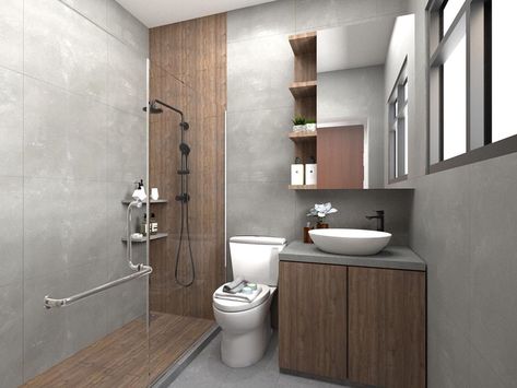 Tidplus Design on Instagram: “Contrasting grey and brown is interesting, but contrasting cement and wood takes it to another level. The coolness of cement-like tiles is…” Brown Grey Bathroom Ideas, Wood And Cement Bathroom, Brown And Grey Bathroom, Tidplus Design, Bathroom Interior Design Wood, Brown And Gray Bathroom, Brown Tile Bathroom, Cement Bathroom, Grey Toilet