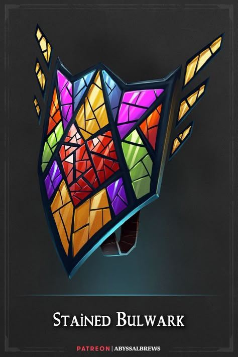 Magic Shield Dnd, Stained Glass Armor, Shield Dnd, Shield Concept Art, Fantasy Items Art, Dnd Homebrew, Light Shield, Glass Shield, D D Items