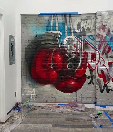 Gym Art Graffiti, Boxing Graffiti, Street Art Inspiration, Boxing Room, Graffiti Inspiration, Murals Graffiti, Wall Art Graffiti, Boxe Thai, Gym Wall Decor