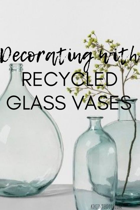 How to decorate with recycled glass vases | interiorsbykiki.com Recycled Glass Vases Decor Ideas, Glass Jugs Decor Ideas, Large Glass Vase Decor, Glass Jugs Decor, Glass Vases Decor Ideas, Partnership Design, Glass Jug Vase, Jug Decor, Large Glass Bottle