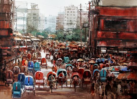 Rickshaw Painting, Old Dhaka, Dhaka City, Watercolor Painting Landscape, City Painting, Favorite Subject, Painting Landscape, Wall Deco, New Wall