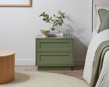 Sage Side Table, Sage Green Bedside Table, Sage Green Side Table, Save Green Bedroom, Sage Green Furniture Paint, Green Bedside Tables, Colourful Bedside Table, Night Tables Bedroom, Green Nightstand