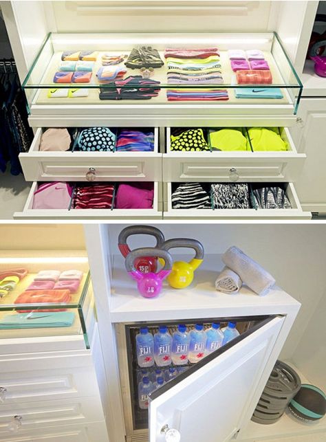 Gym Closet Organization, Kardashian Gym, Kardashian Bedroom, Wellness Organization, Khloe Kardashian Workout, Lisa Closet, Gym Equipment Storage, Workout Closet, Tacoma Build