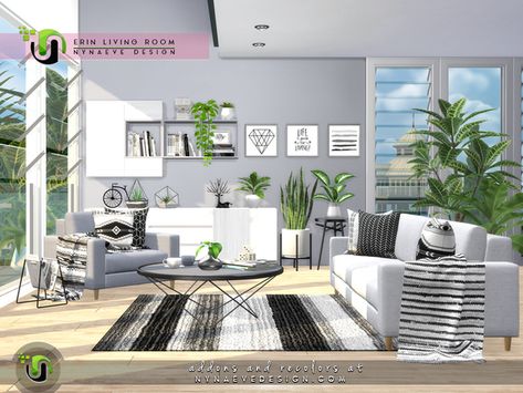 NynaeveDesign's Erin Living Room Sims 4 Apartment Living Room, Sims4 Living Room, Sims 3 Living Room, Living Room Sims 4, Sims 4 Cc Furniture Living Rooms, Room Anime, Alpha Cc, Die Sims 4, Cc Furniture