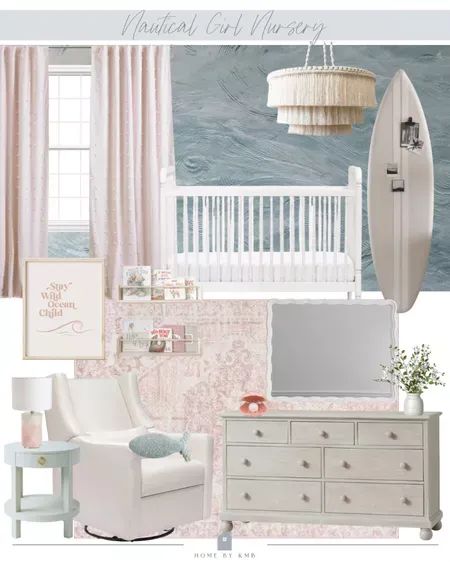 Ocean theme girls nursery! 💕 pink and blue nursery   #LTKhome #LTKbump #LTKbaby Pink Ocean Theme Nursery, Blue And Pink Nursery Girl, Blue And Pink Nursery, Blue Girl Nursery, Girls Nursery Pink, Pink And Blue Nursery, Blue Nursery Girl, Nursery Mood Board, Ocean Themed Nursery