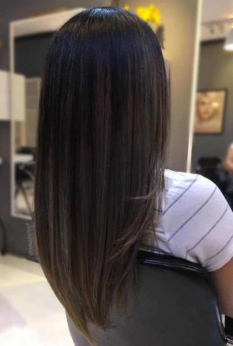 V Cut Hair, Light Brown Ombre, Black Hair Ombre, Black Hair Balayage, Straight Black Hair, Brazilian Straight Human Hair, Straight Weave Hairstyles, Oval Face Hairstyles, Frontal Hairstyles