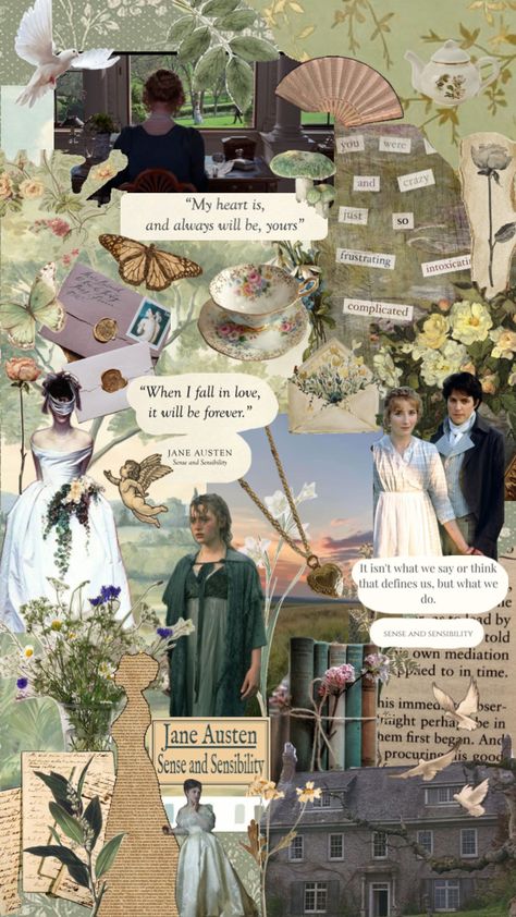 Jane Austen Movies Aesthetic, Jane Austin Wedding, Austenland Aesthetic, Sense And Sensibility Wedding, Jane Austen Poster Aesthetic, Jane Austen Wallpaper Iphone, Jane Austen Collage, Austen Aesthetic, Emma Wallpaper Jane Austen