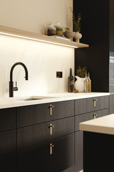 Black Kitchen - U999 ST19 Black Melamine Kitchen Cabinets, Egger Kitchen Design, Modern Sleek Kitchen, Black And Cream Kitchen, Matt White Kitchen, Modern Dark Kitchen, Cashmere Kitchen, All Black Kitchen, Latest Kitchen Trends