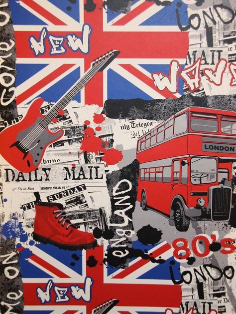 Union Jack collage 80s England, England Wallpaper, London Drawing, English Flag, London Theme, London Wallpaper, England Flag, School Displays, England London