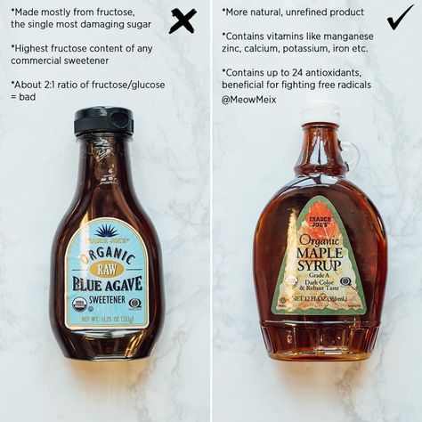 Reposting @meowmeix:  ... "You guys I learned something new today 🙀 I knew agave was bad for you but didn't know maple syrup actually has some proven benefits and is better for you than cane sugar. So here's some food for thought when you're looking for the best choices to sweeten your food with...But remember to use sparingly, it's still sugar! ❤️ Agave: It may not be corn, but it's still a high fructose syrup 😱Fructose causes insulin to spike, raises triglycerides (a risk factor for heart di Agave Syrup Benefits, Agave Benefits, Amanda Meixner, Easy Weekly Meals, Organic Maple Syrup, Alkaline Diet, Agave Syrup, Pure Maple Syrup, Pure Leaf Tea Bottle