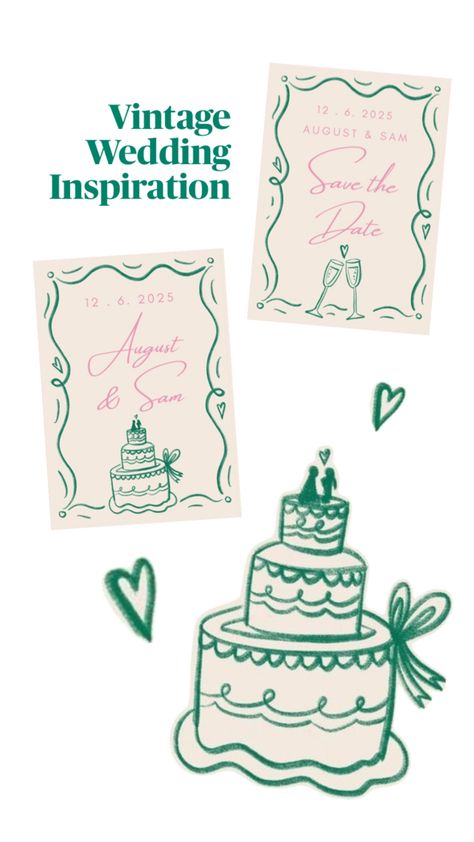 Hand-drawn vintage wedding inspiration! Vintage Wedding Inspiration, Vintage Inspired Wedding, Wedding Saving, Vintage Wedding, Birthday Cards, Hand Drawn, Wedding Inspiration, How To Draw Hands, Birthday