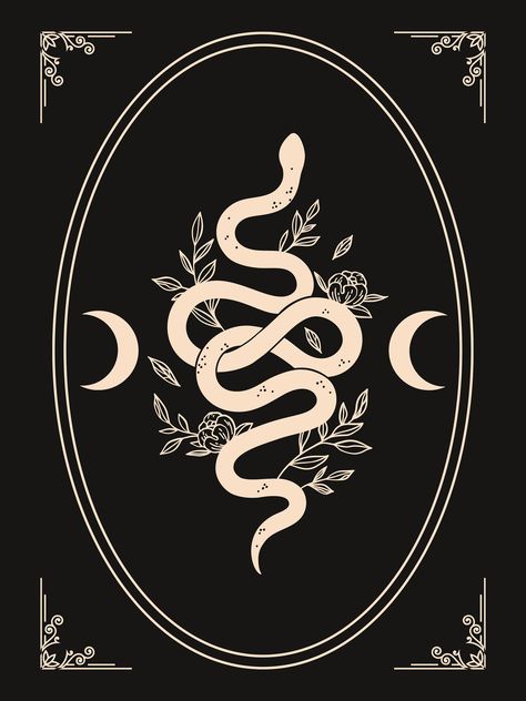 Celestial Snake Art, Witchy Snake Art, Witchy Art Prints, Gothic Wall Art Paintings, Aesthetic Snake, Witchy Decorations, Celestial Snake, Witchy Prints, Gothic Border