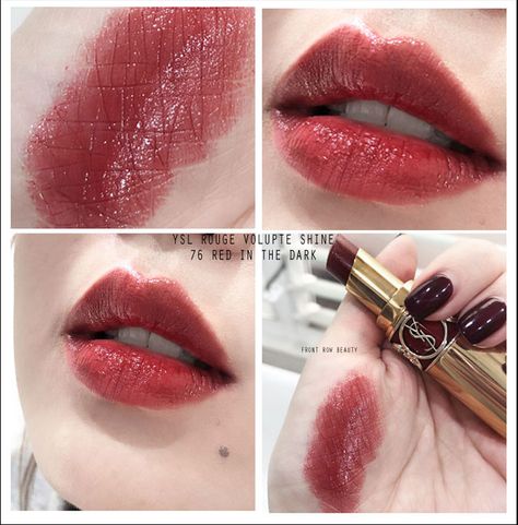 Winter Lip Color, Ysl Rouge Volupte Shine, Ysl Lip, Ysl Lipstick, Ysl Makeup, Lip Gloss Colors, Lipstick Swatches, Makeup Swatches, Lipstick Makeup